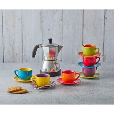 Set of 6 Harlequin Espresso Cups & Saucers