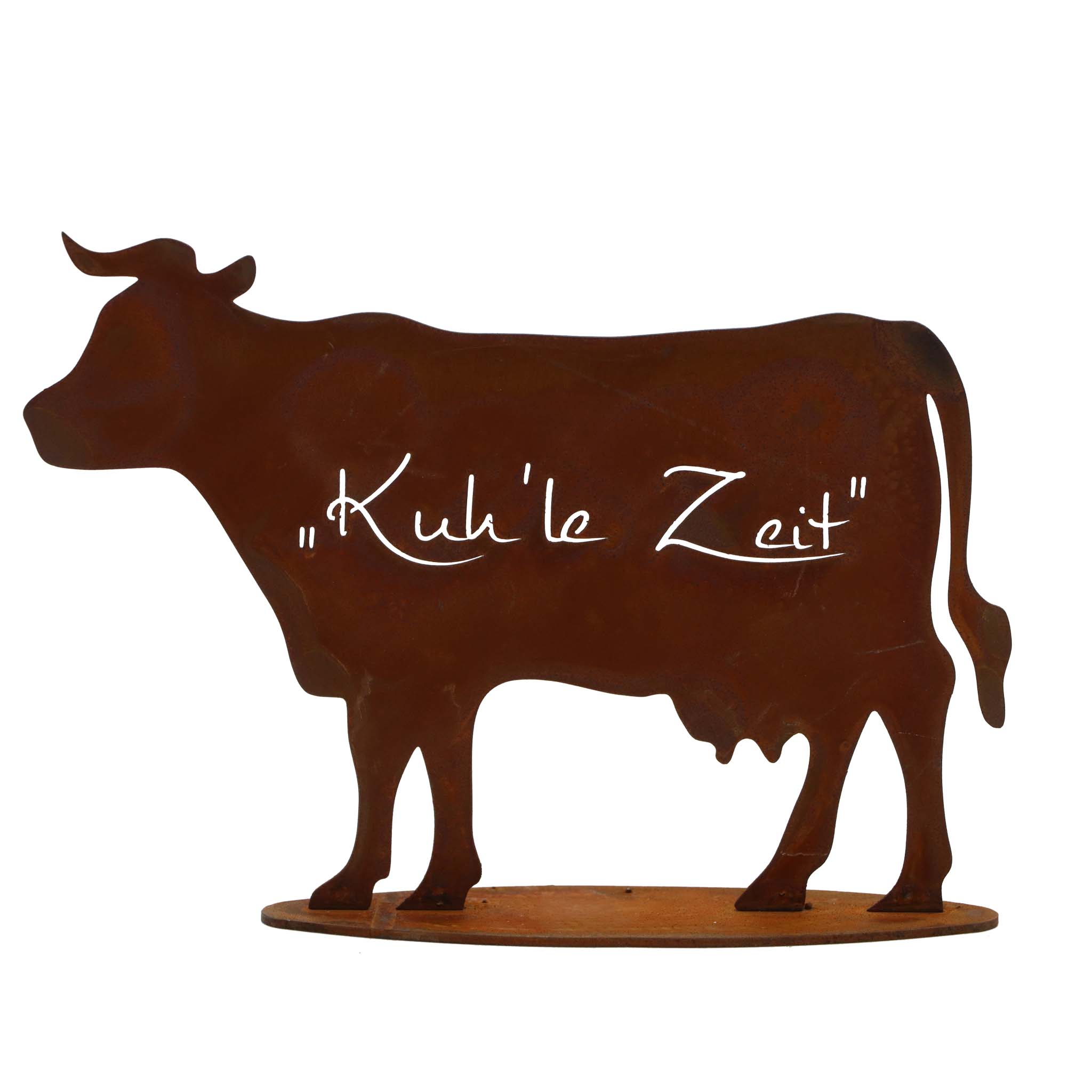 Rost Kuh "Kuhle Zeiten" – kleine Cortenstahl-Deko-Figur mit Spruch, 15 cm