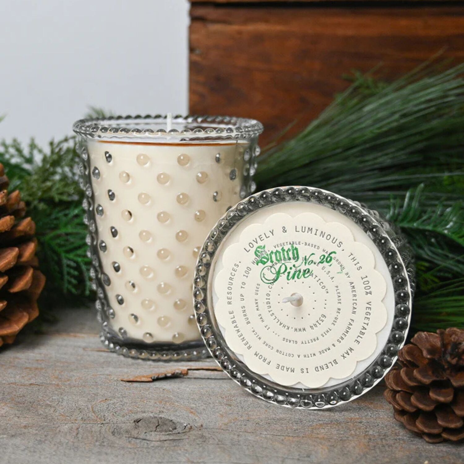 Simpatico Hobnail Glass Candle #26 Scotch Pine