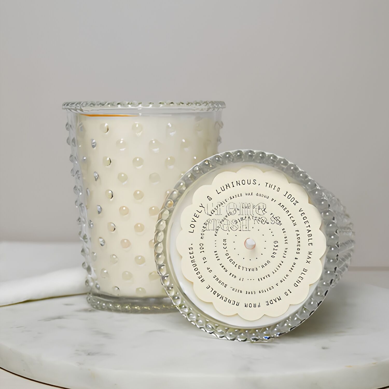 Simpatico Hobnail Glass Candle #96 Creme Fresh