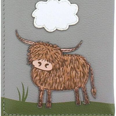 Ladies Leather Highland Cow Glasses Case__Grey