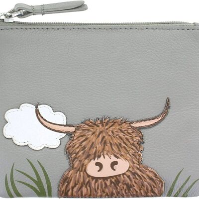 Ladies Leather Highland Cow Coin Purse__Grey