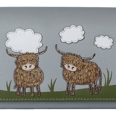 Ladies Leather Highland Cow Matinee Purse__Grey