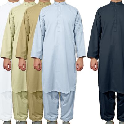 Afghan Men Set 2 pezzi Abito Salwar Kameez Afghani Pakistan Pakistano India Thobes - BEIGE