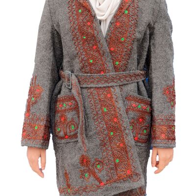 Fatto a mano afgano chitral sopra cappotto inverno Chugha Pakol Patu Mens lana bianca Kashmir Chugah scialle Pakol LADIES - Grigio