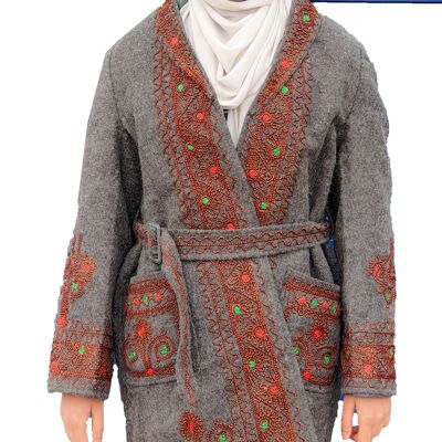 Handgemachter Afghan Chitral Übermantel Winter Chugha Pakol Patu Herren Weißer Wolle Kashmir Chugah Schal Pakol DAMEN - Grau