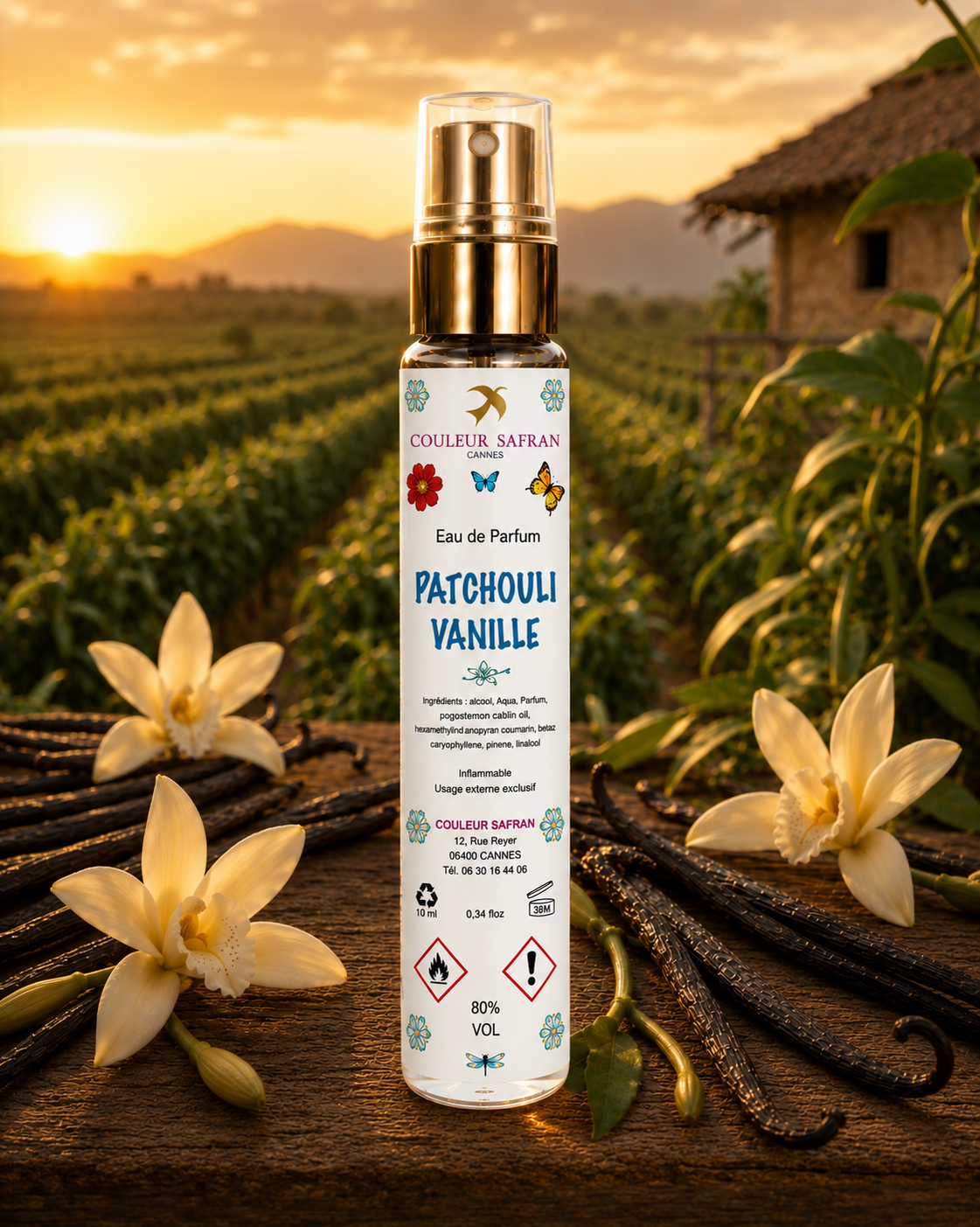 Patchouli Vanilla Eau de Parfum Purse Spray, made in Grasse, 10ml - France
