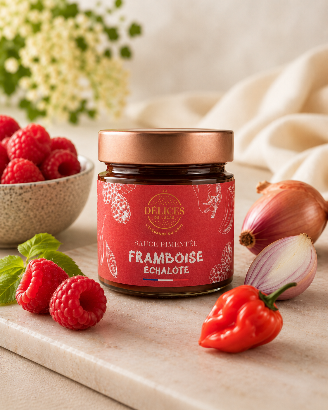 Sauce pimentée Framboise Echalote - Artisanale et fabriquée en France - 130GR