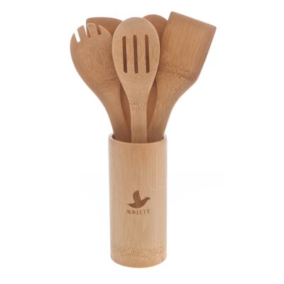 5 Set Bamboo Cooking Utensils Set with Holder