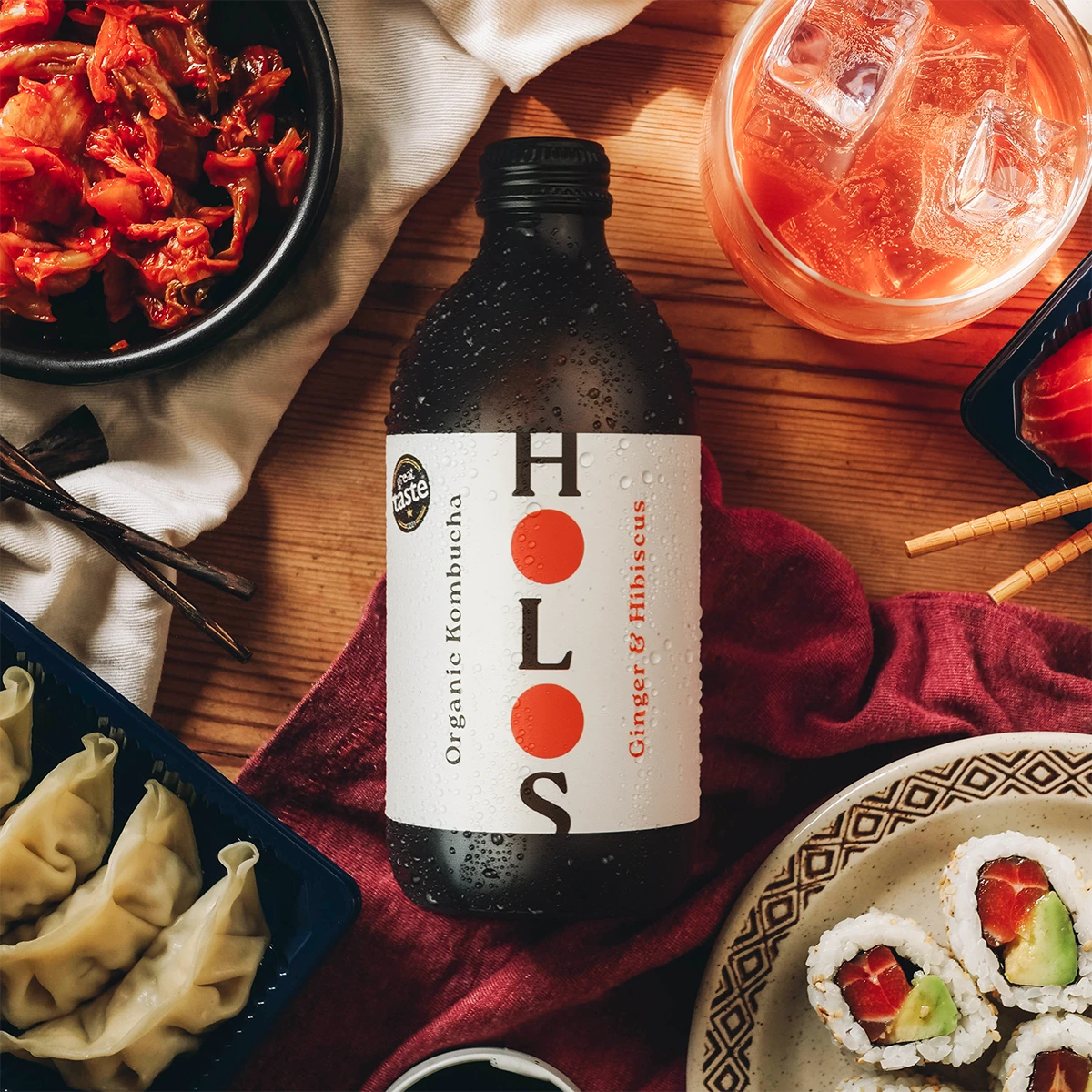 Holos Ginger & Hibiscus Organic Kombucha 330ml - Case of 12