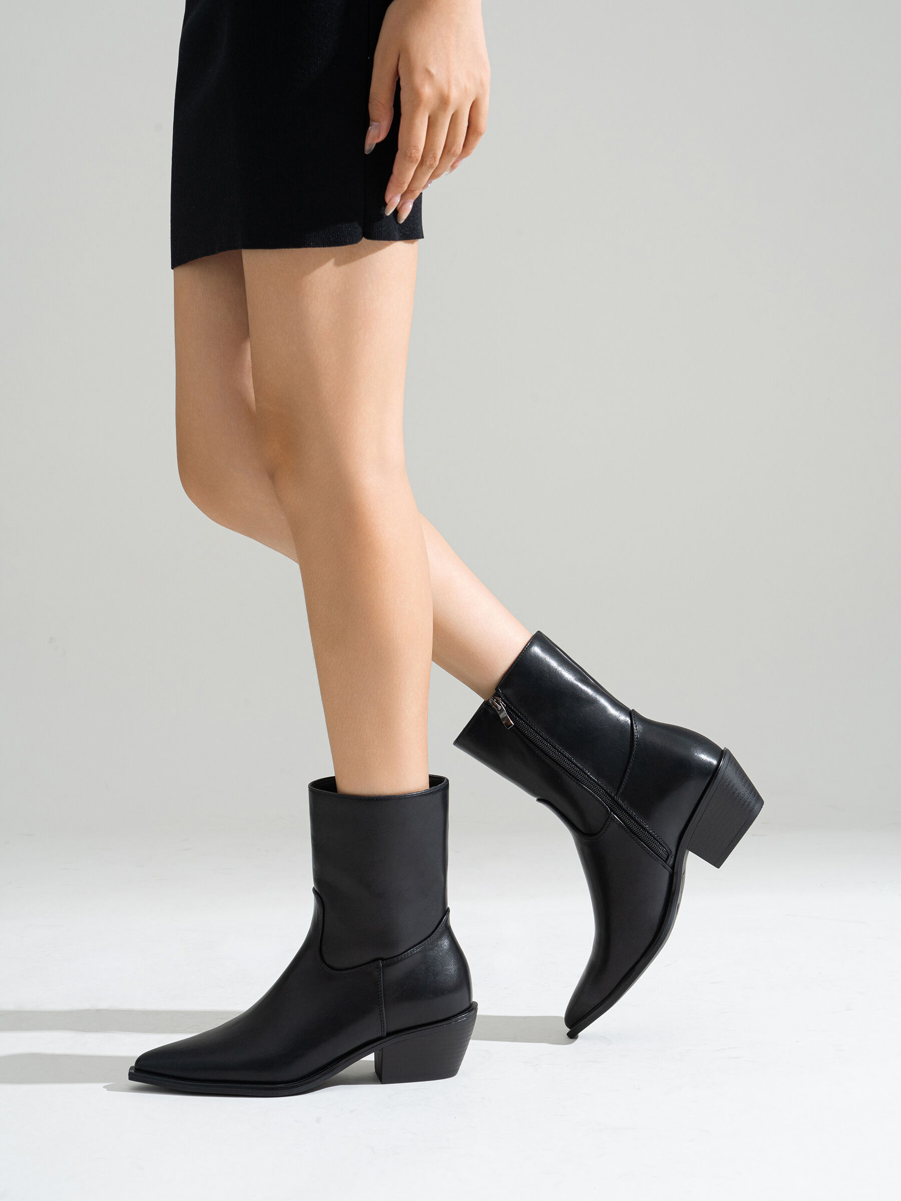 Women's Western Ankle Boots, Pointed Toe, Low Block Heel