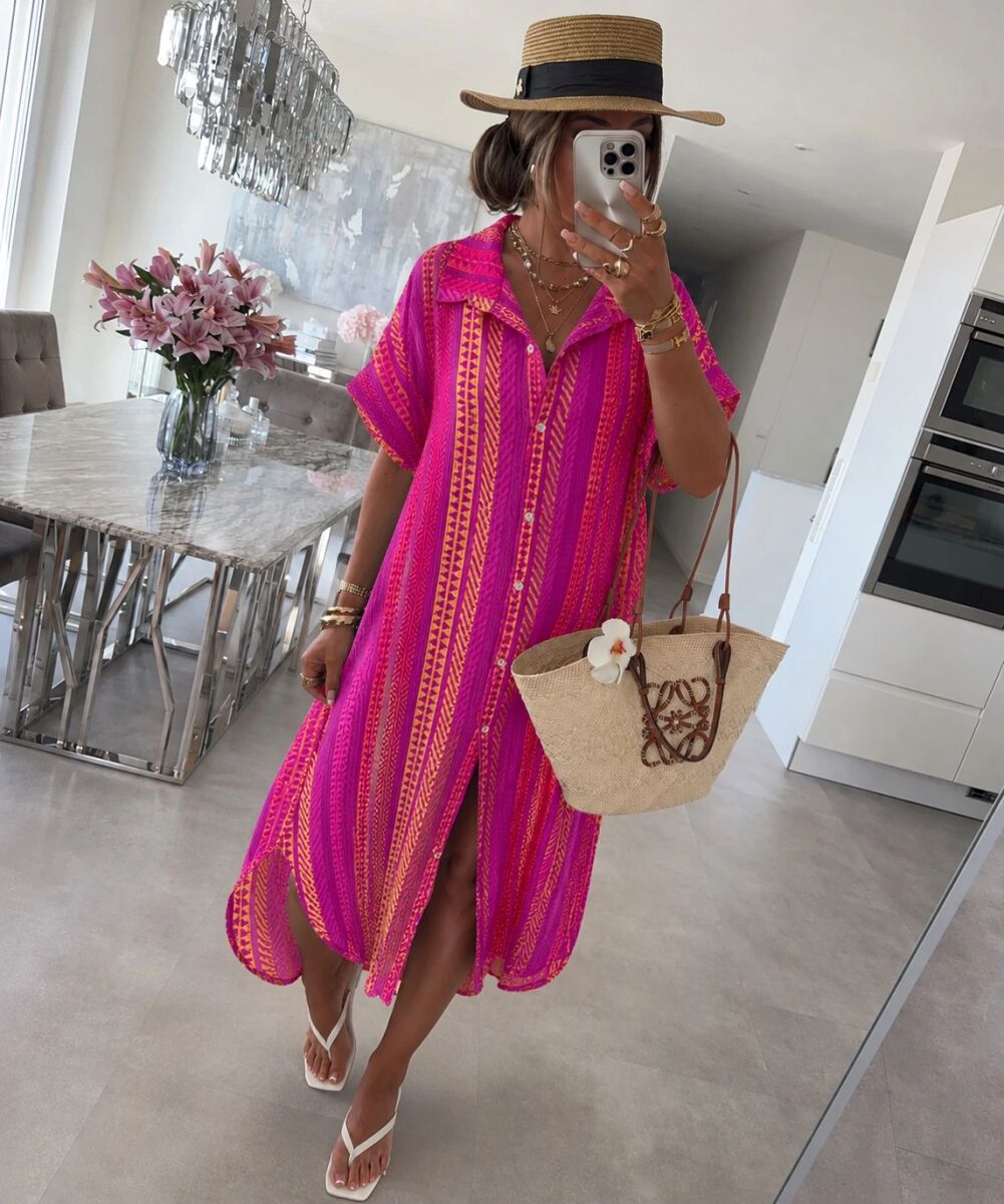 Robe chemise gaze de coton imprimé bohème