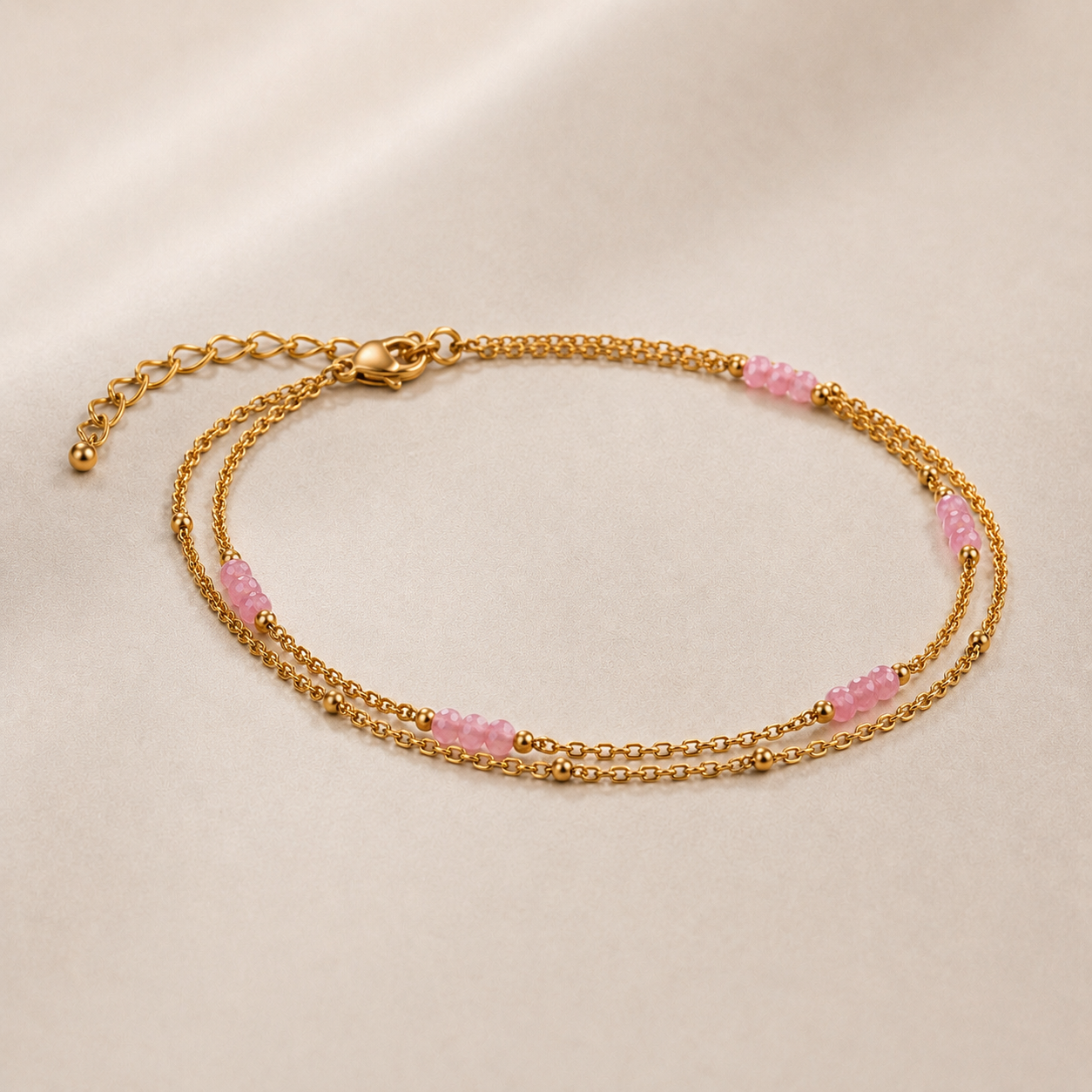 Double-strand pink tourmaline anklet