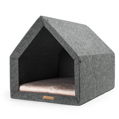 PetHome Perfektes Haus M für einen Hund und eine Katze - recyceltes Hause Dark/Matratze Pink M