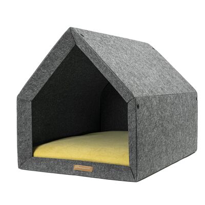 PetHome Perfektes Haus S für einen Hund und eine Katze - recyceltes Hause Dark/Matratze ochra/yellow S