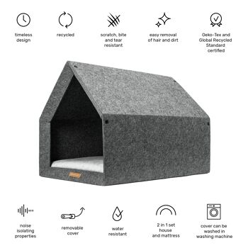 PetHome Maison parfaite M pour chien et chat - Maison recyclée Dark/Mattress bleu marine M 10