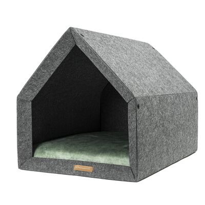 PetHome Perfektes Haus S für einen Hund und eine Katze - recyceltes Zuhause Dunkel/Matratze Hellgrün S