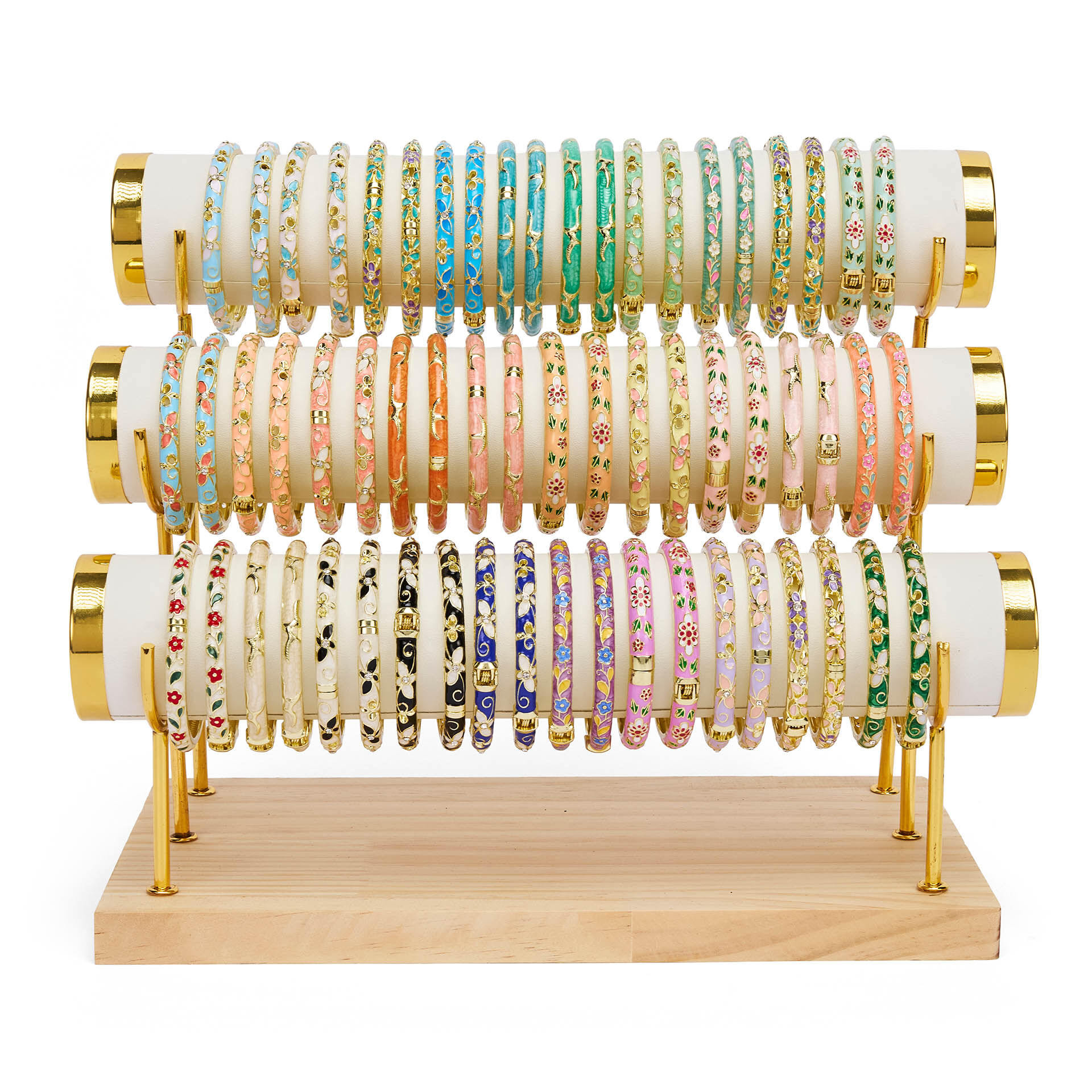 Présentoir de 60 Bracelets joncs émaillés – Style thaï
