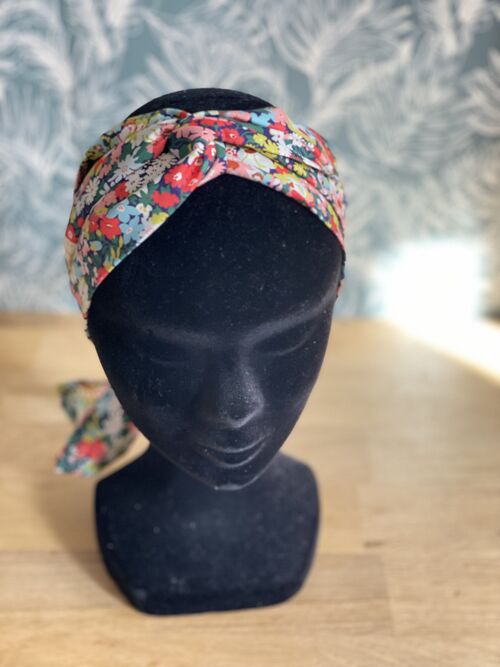 Headband,ceinture et foulard Joséphine en Liberty motif prairie multico