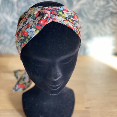 Headband,ceinture et foulard Joséphine en Liberty motif prairie multico