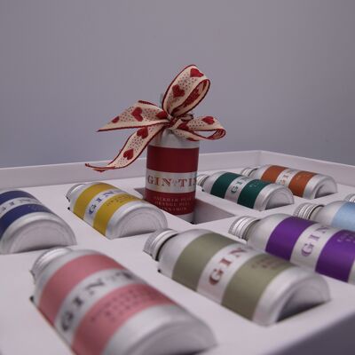 Set regalo di gin con dodici splendidi gin per San Valentino - Scatola rossa - Lattine da 35 ml - Confezione da 6