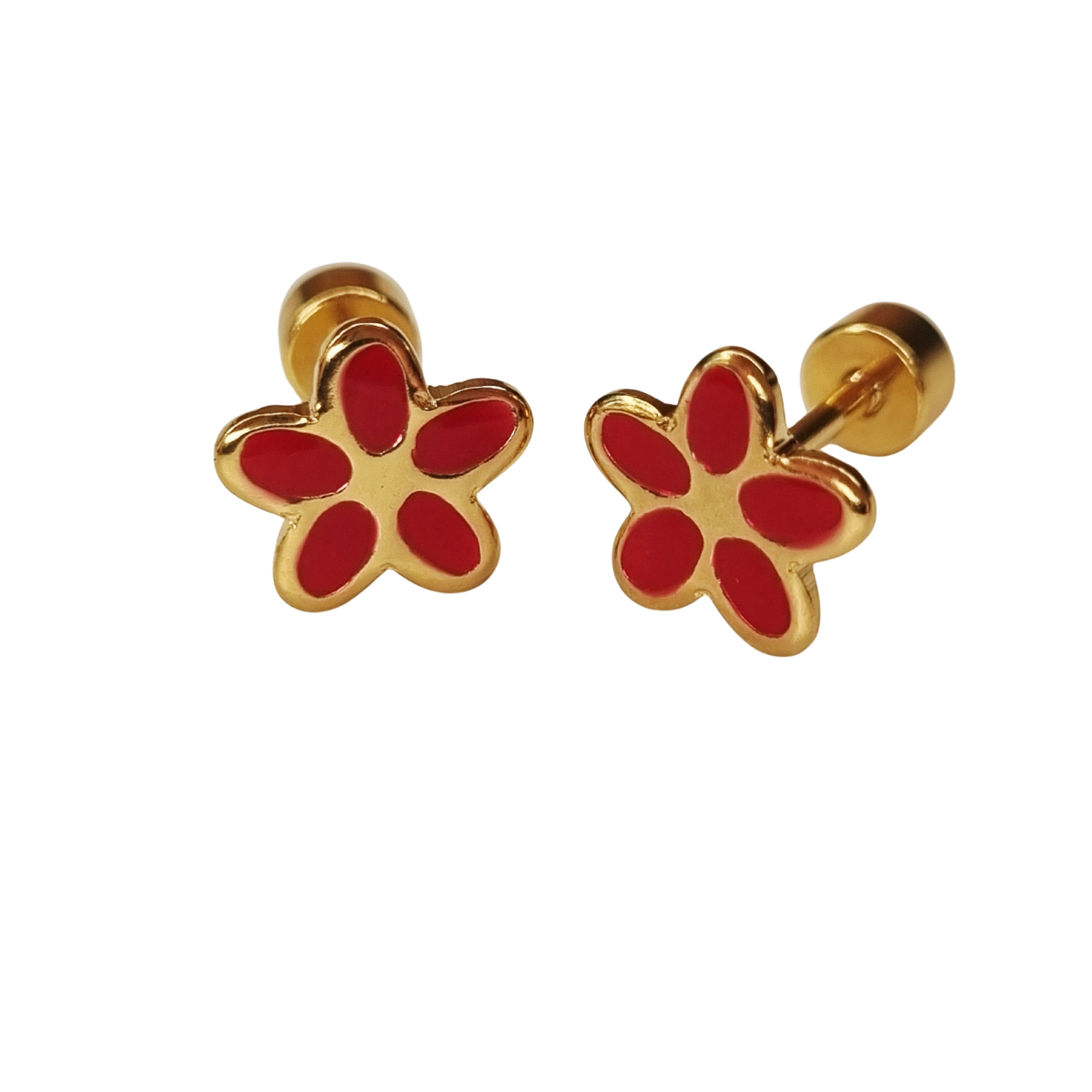 Kinderoorbellen Daisy goud, rood met schroefsluiting