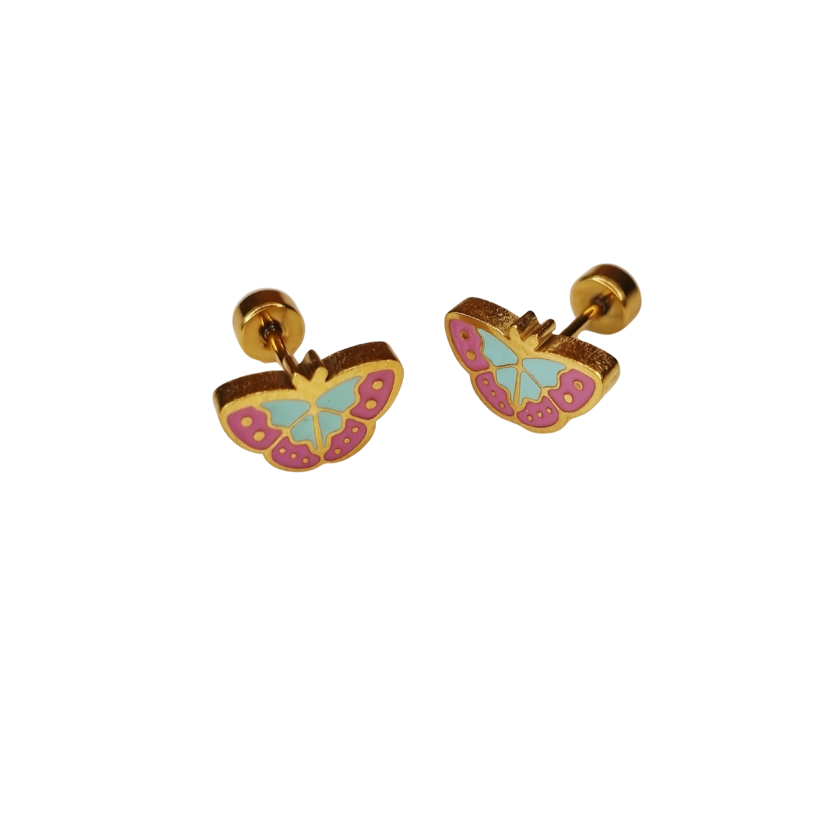 Kinderoorbellen Vlinder goud (roze,mint) met schroefsluiting