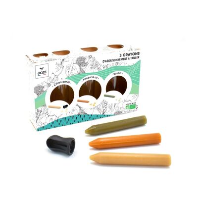 Box of 3 pencils - Discovery: Candied lemon, Pepper & garlic, Basil - Organic