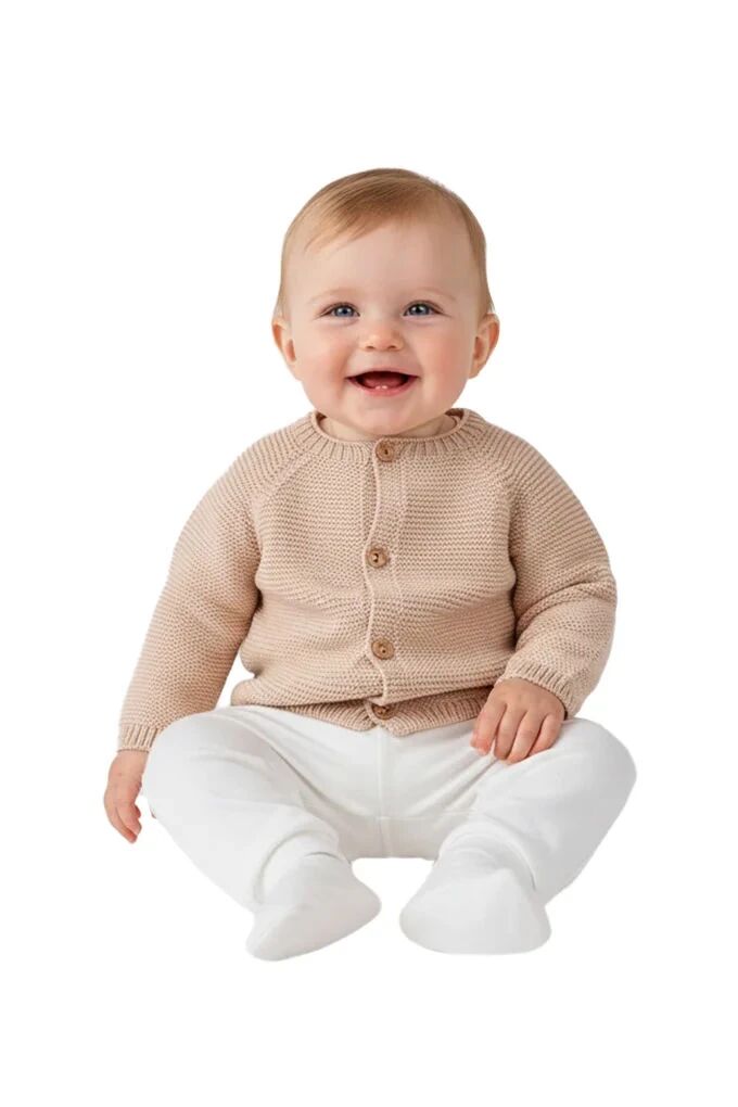 Baby Cotton Knit Cardigan with Buttons, Camel