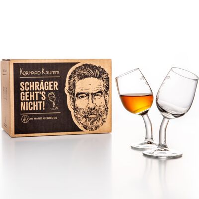 Kornrad Krumm - It doesn't get any more slanted | Shot glasses set with stem (6x pieces), 4cl, hand-bent in DE