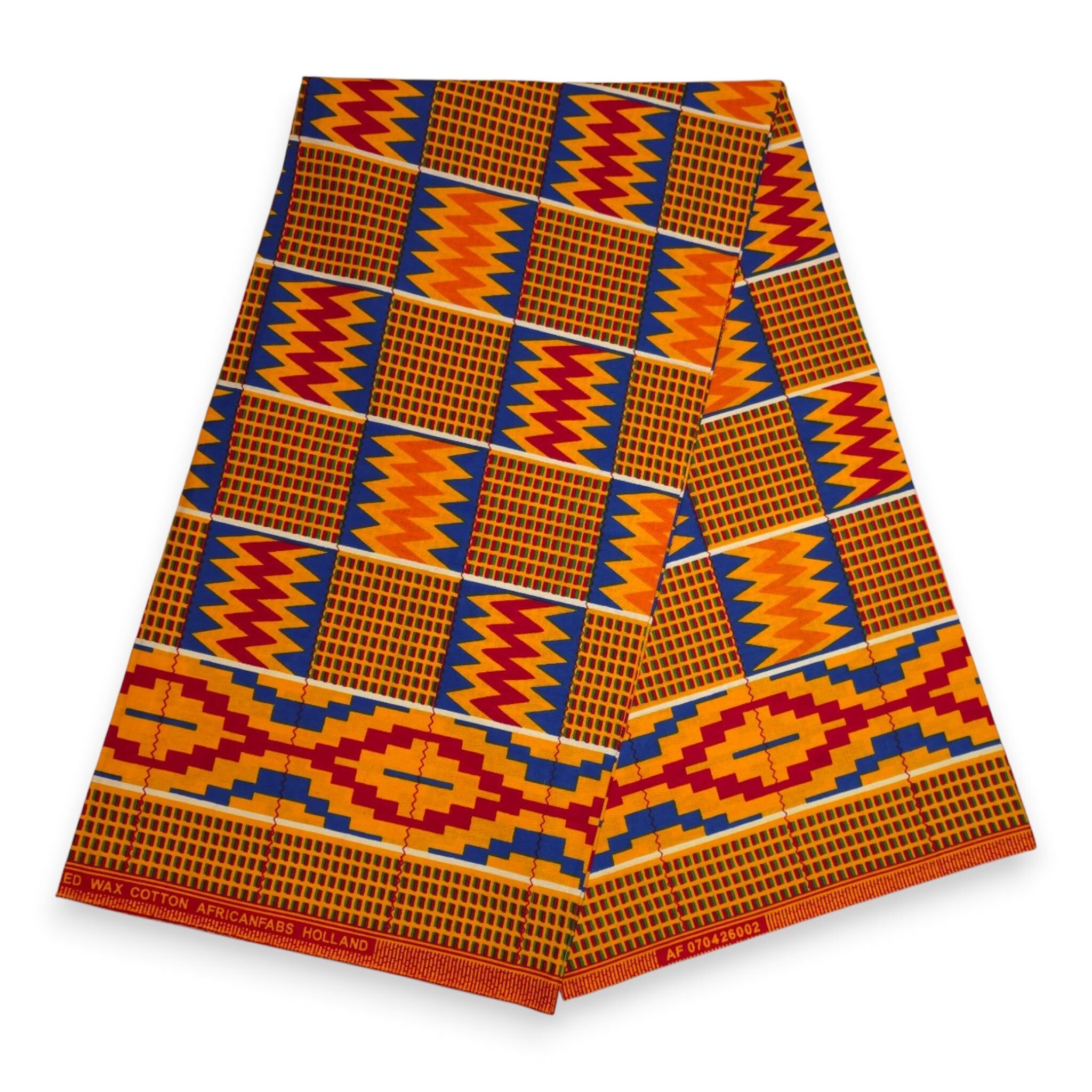 6 Yards - African Wax print fabric - Orange Kente Print Zigzag Ghana - 100% cotton