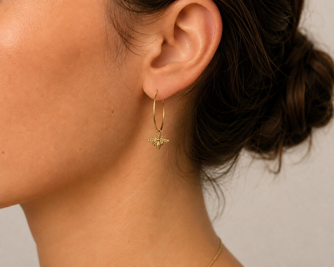 Gold Bee Hoop Earrings in Stainless Steel