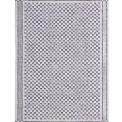 Torchon Jacquard CHESSBOARD en demi lin, couleur: bleu