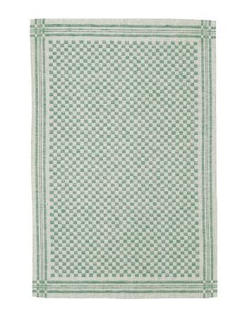 Torchon Jacquard CHESSBOARD en demi-lin, couleur: vert foncé 1