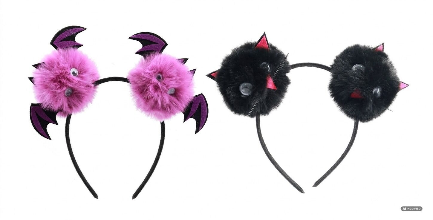Lot de deux serre-têtes à pompons monstres d'Halloween