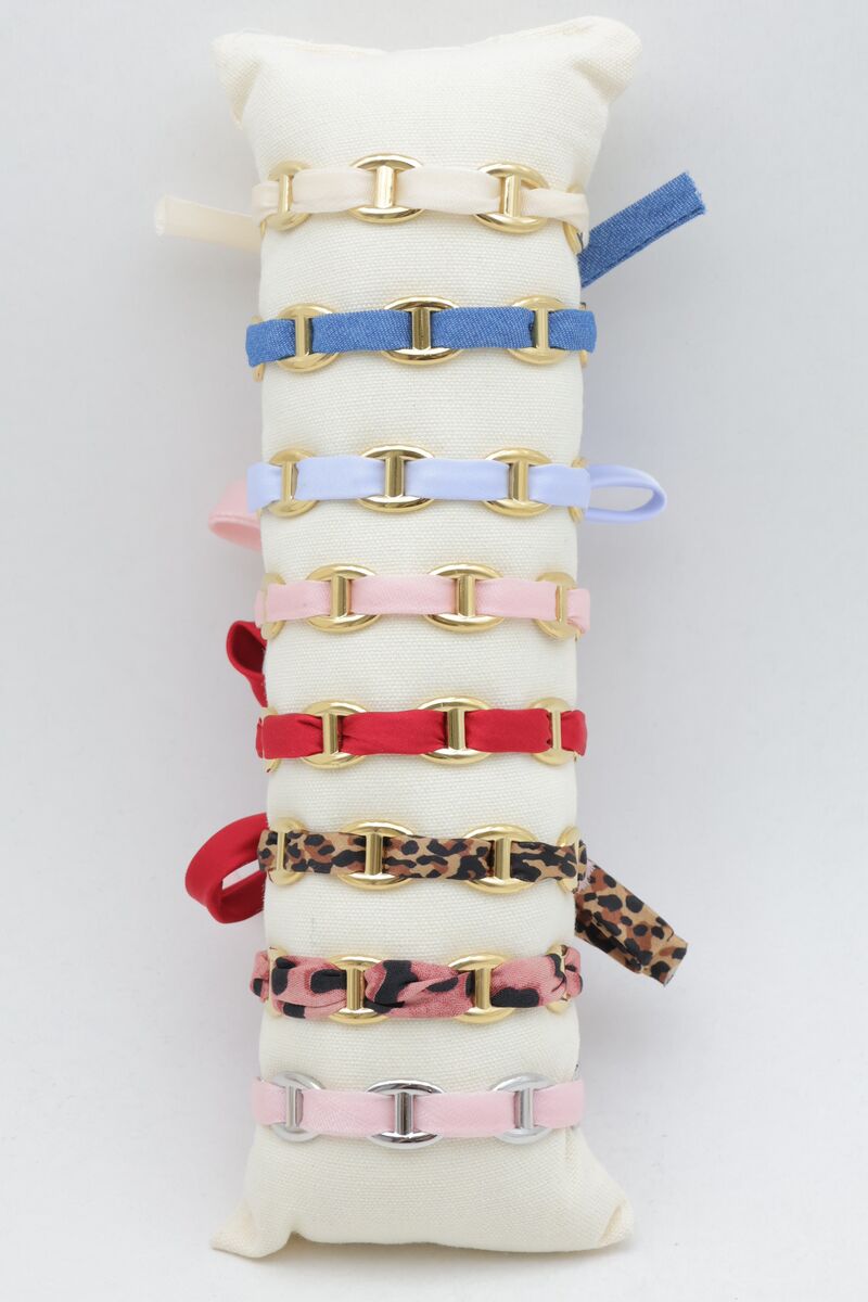 Set of 8 marine mesh bangle bracelets with woven ribbon