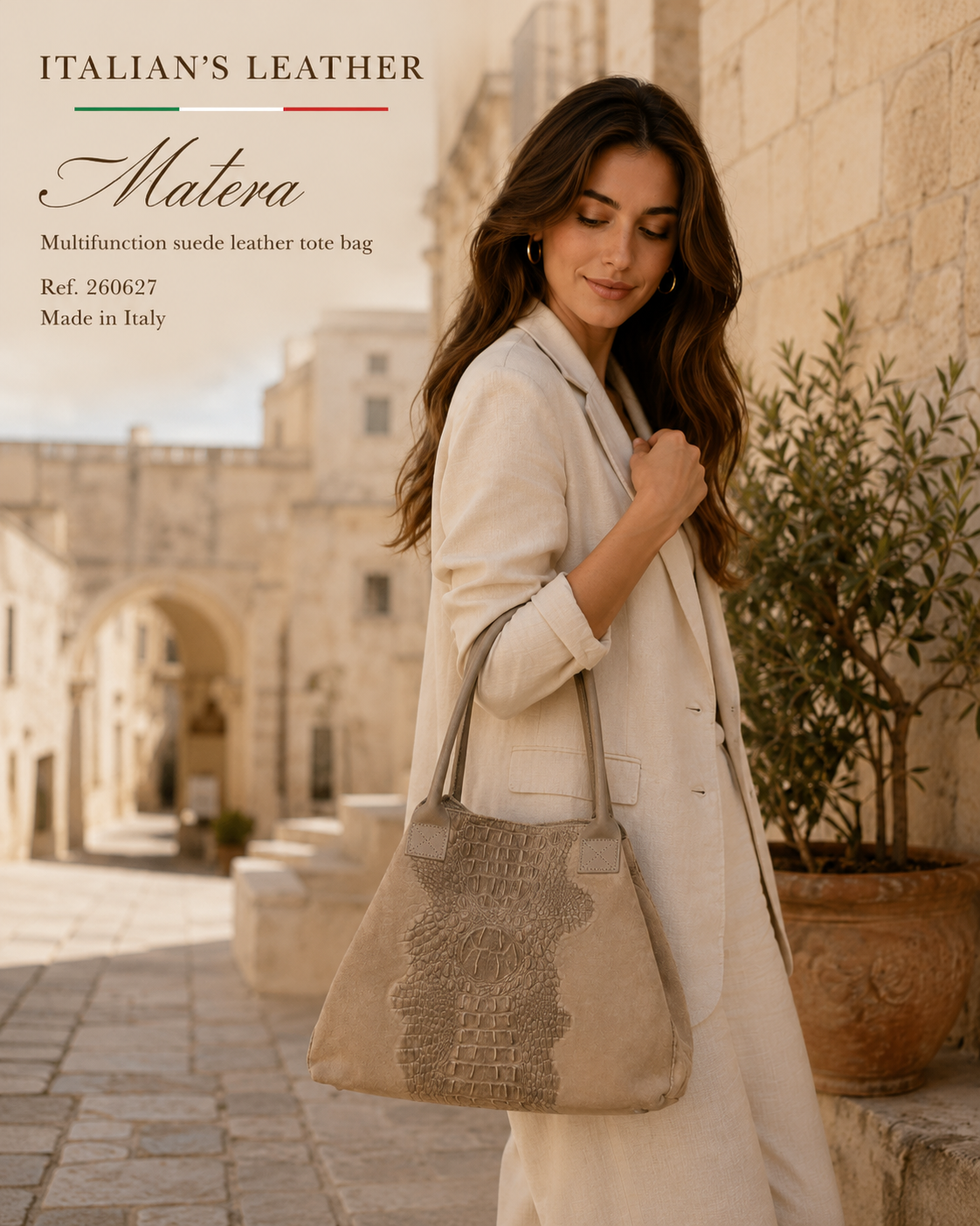 MATERA - Bolso tote de piel gamuza