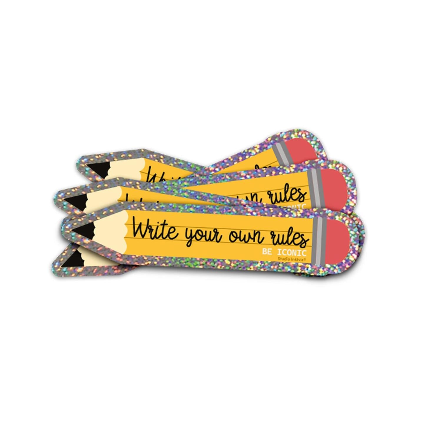 Glitter sticker Write your own rules Pencil