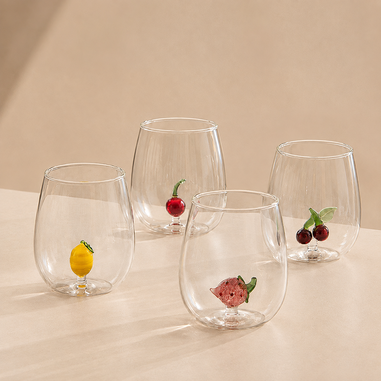 Fruit Glass Cup, Cute Cherry Lemon Strawberry Drinking Glass
