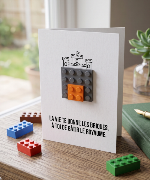 Tarjeta de felicitación con diseño de bloques de construcción 3D – Tarjeta postal "Construye el reino"