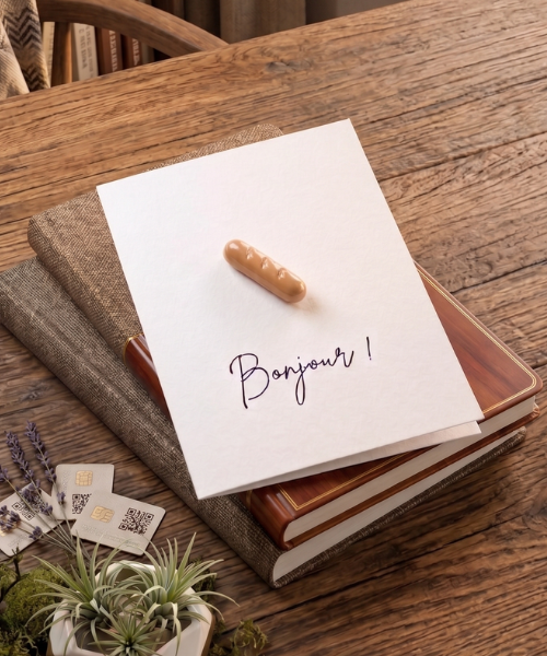 Carte de Vœux "Bonjour !" Baguette Française | Cadeau Original y Minimalista