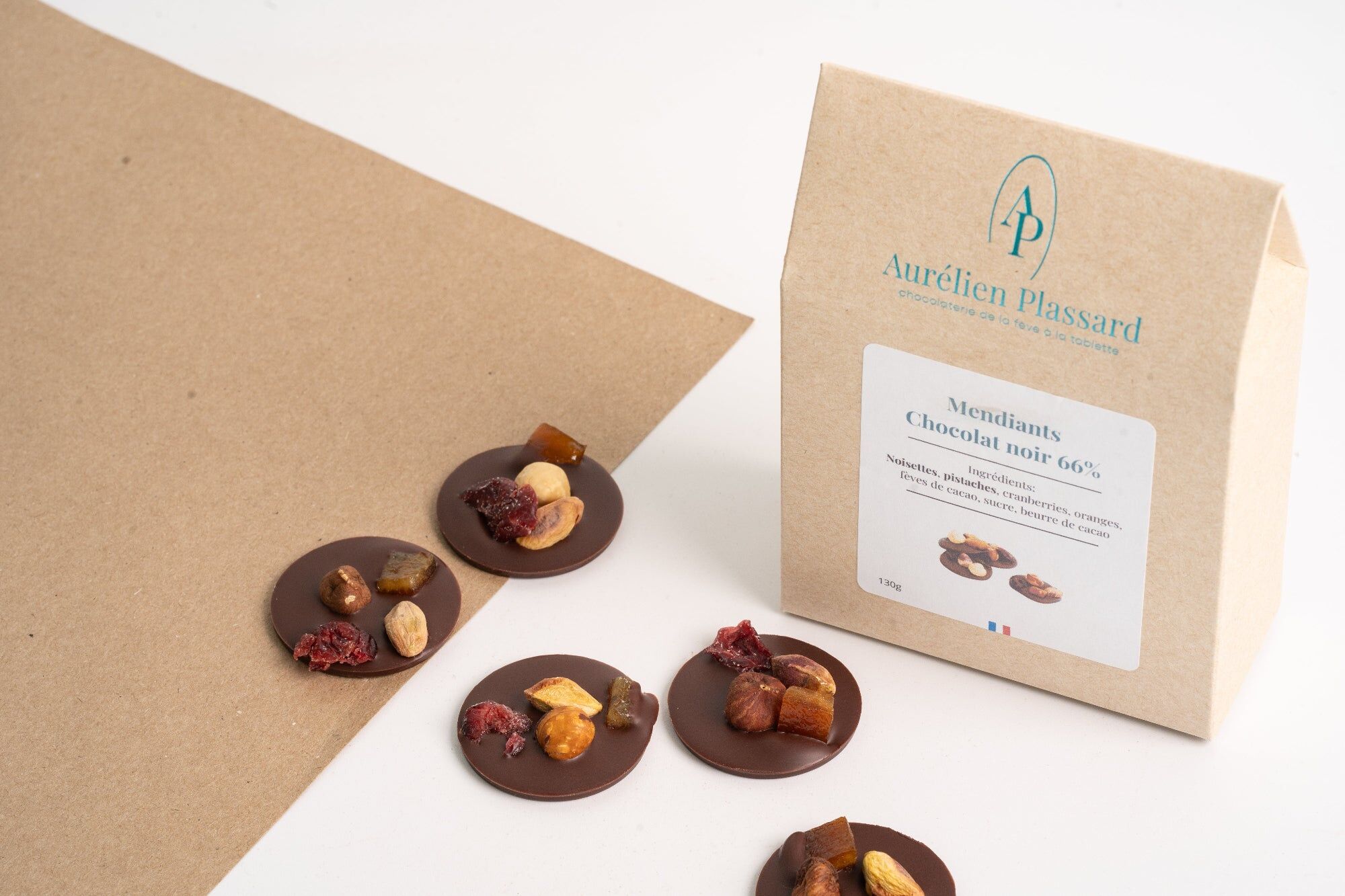 Dark chocolate mendiants (66% cocoa)