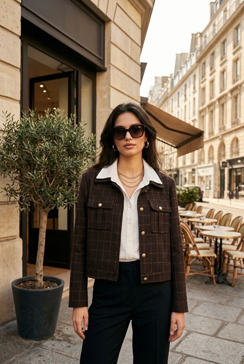 Veste femme courte à carreaux