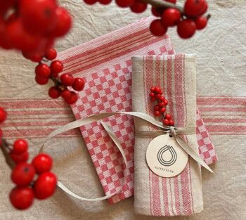 Chemin de table en lin JARA, couleur: rouge 2