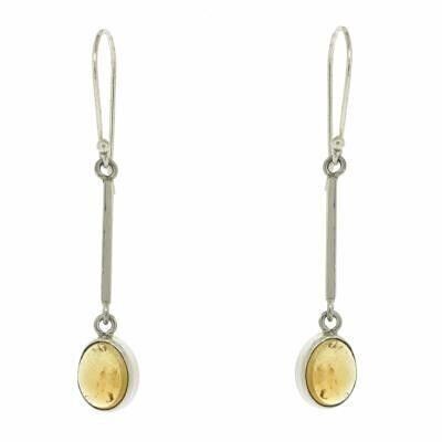 Boucles d'oreilles pendantes ovales en citrine cabochon et boîte (NSE18-CC+BOX)