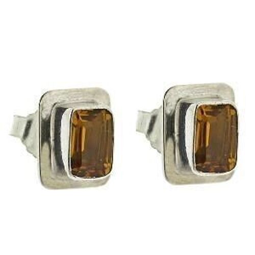 Citrine Double Set Rectangle Stud Earrings with Box (NSS08-CF+BOX)
