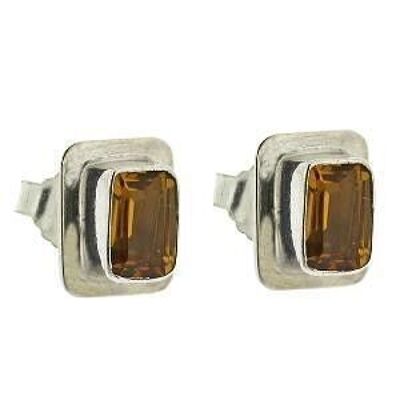 Citrine Double Set Rectangle Stud Earrings with Box (NSS08-CF+BOX)