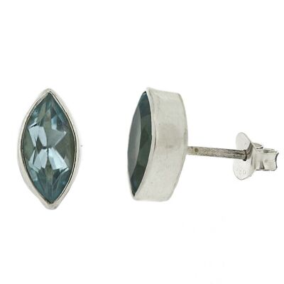 Blue Topaz Faceted Marquise Stud Earrings with Box (NSS13-BT+BOX)