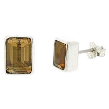 Boucles d'oreilles rectangulaires à facettes en citrine avec boîte de présentation (NSS05-CF+BOX) 1