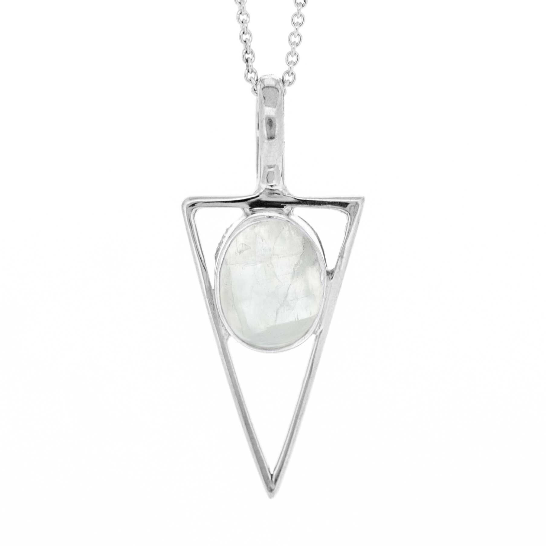 Colgante triangular de piedra lunar con cadena de seguimiento de 18 "y caja (NSP23-M + N301 + CAJA)
